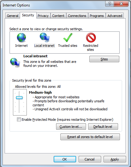 internet explorer settings.