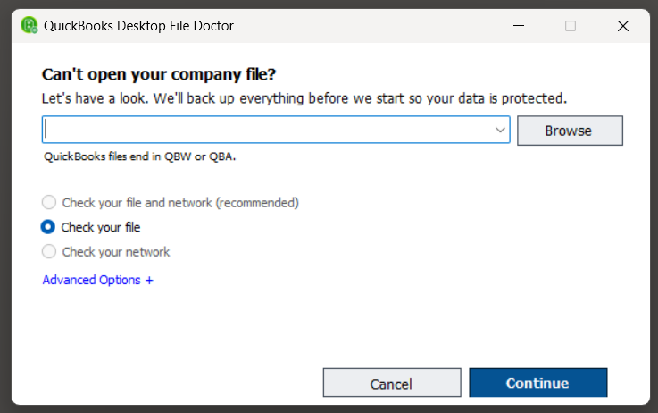 file doctor can't open your company file