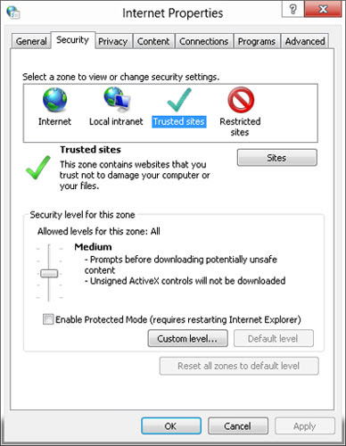 change internet explorer security settings.