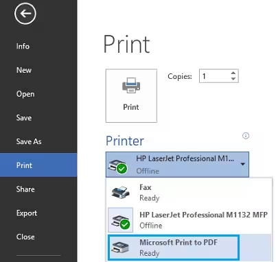 microsoft print to pdf