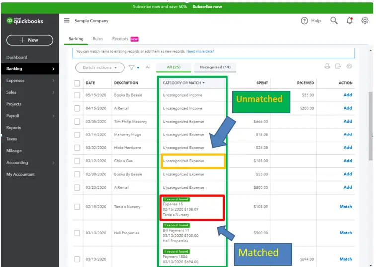 Go to the Categorized tab and find the transaction you want to match