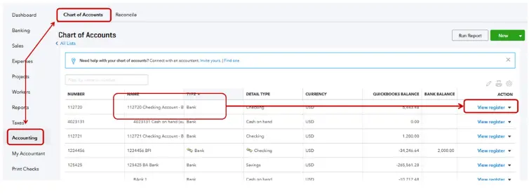 Select Charts of Accounts under the Accounting menu