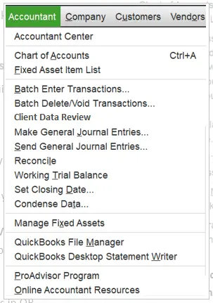 Accountant menu