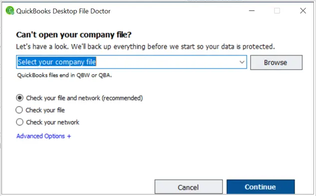 Run QB File Doctor to Check the Company File and Network