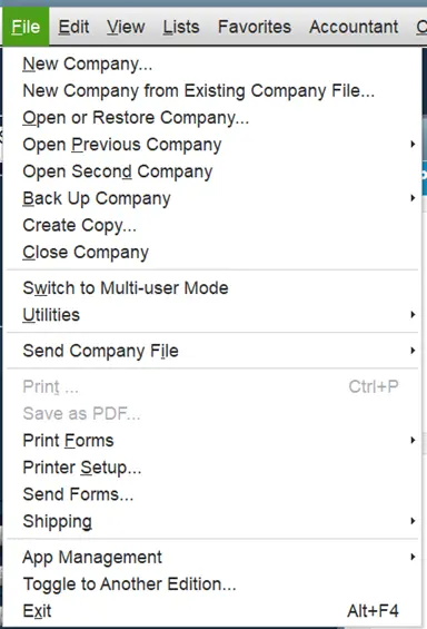 File menu and choose to Close Company or Logoff