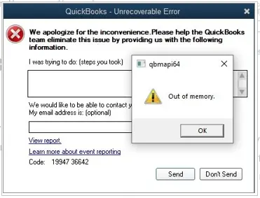 QuickBooks QBMapi64 out of memory error