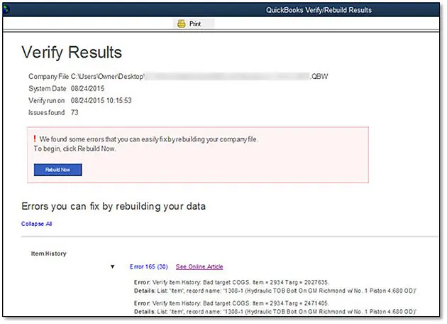 Verify/Rebuild results