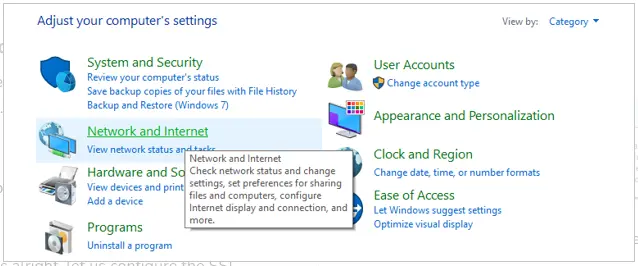 choose Network and Internet