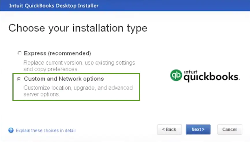 Custom or Network Options as Install Type