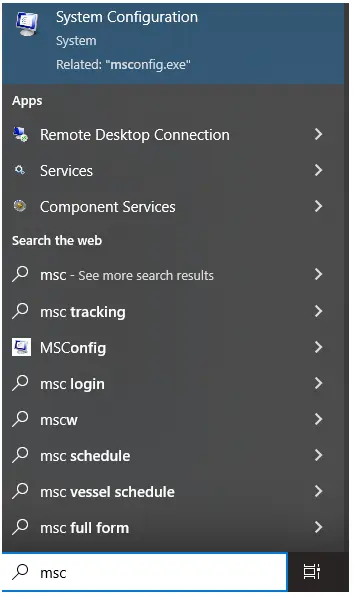 Go to the search box beside the Start menu and type in MSC