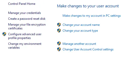 Change user account control settings