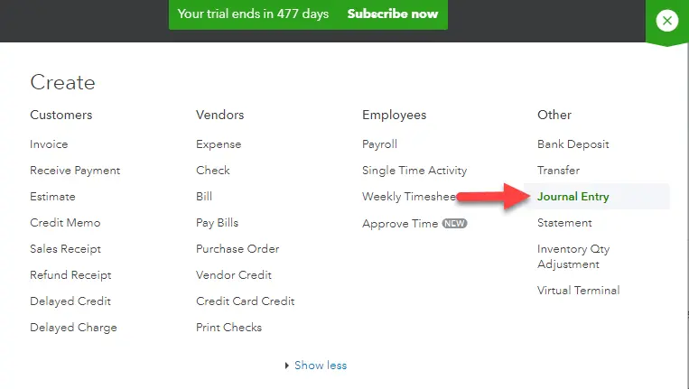 QuickBooks Journal Entry