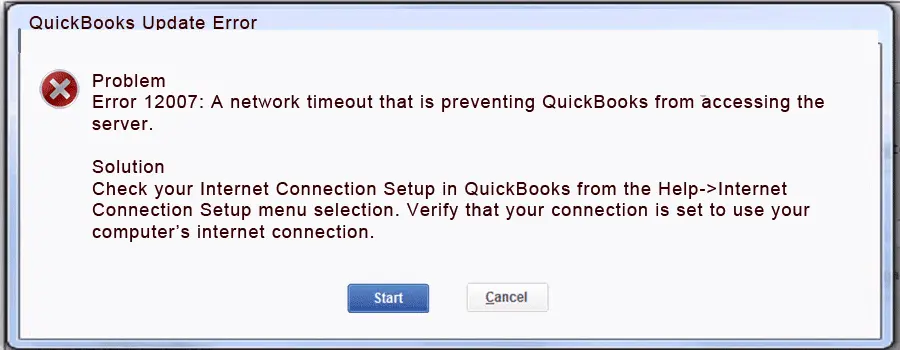 QuickBooks error 12007