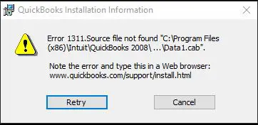 Error 1311: Source file not found