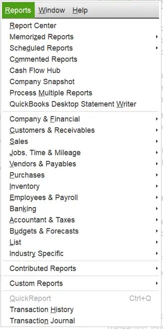 Reports menu