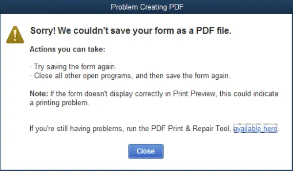 QuickBooks Cannot Create PDF