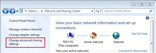 Change advanced sharing settings